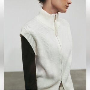 French Connection Cream Knit Full Zip-Up Sweater Vest